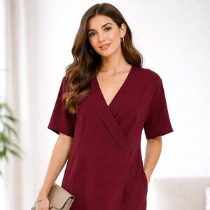 Bobeau Deep Red V-Neck Dress